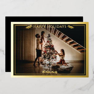 Modern Frame Happy Holidays Photo Black Gold