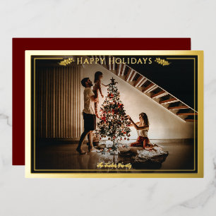 Modern Frame Happy Holidays Photo Red Gold