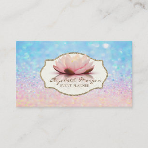 Modern Frame Lotus Flower Glitter Bokeh Ombre Business Card