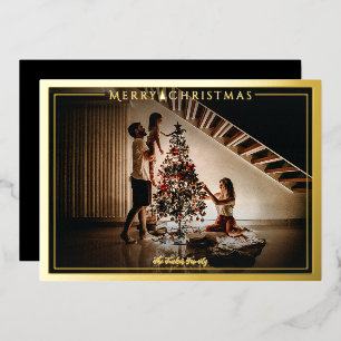 Modern Frame Merry Christmas Photo Gold Black