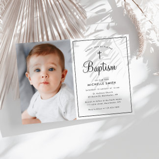 modern frame photo baptism invitation