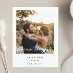 Modern Frame Photo Wedding Change the Date Postcard<br><div class="desc">Custom-designed wedding change the date postcard featuring modern white frame and calligraphy design.</div>