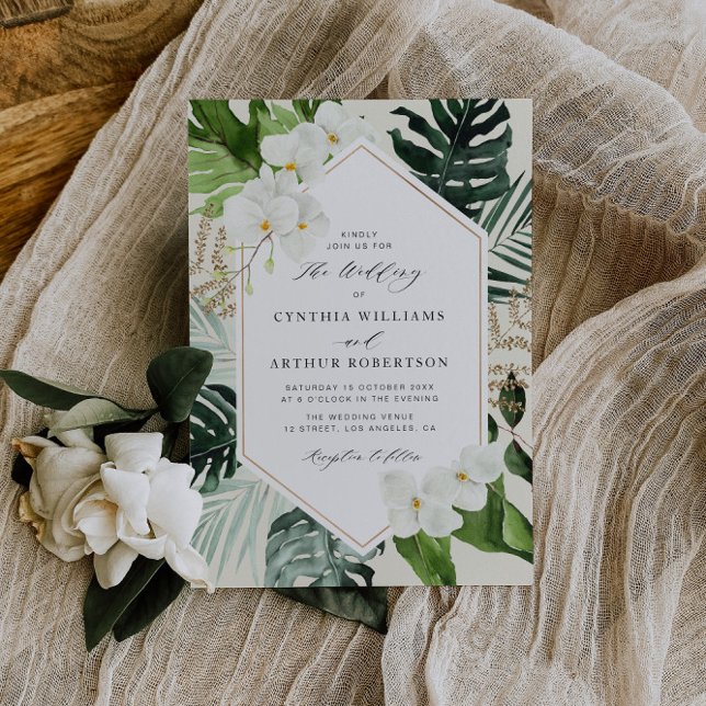 modern frame tropical palm leaves floral wedding invitation (Creator Uploaded)