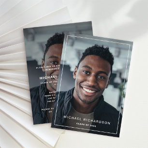 Modern Frame Vertical Two Photo Graduation Party Invitation