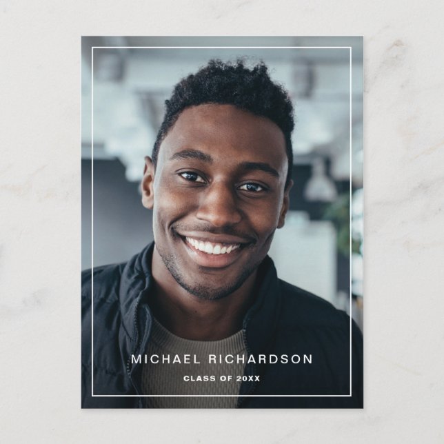 Modern Frame | Vertical Two Photo Graduation Party Invitation Postcard (Front)