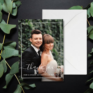 modern frame wedding photo thank you card