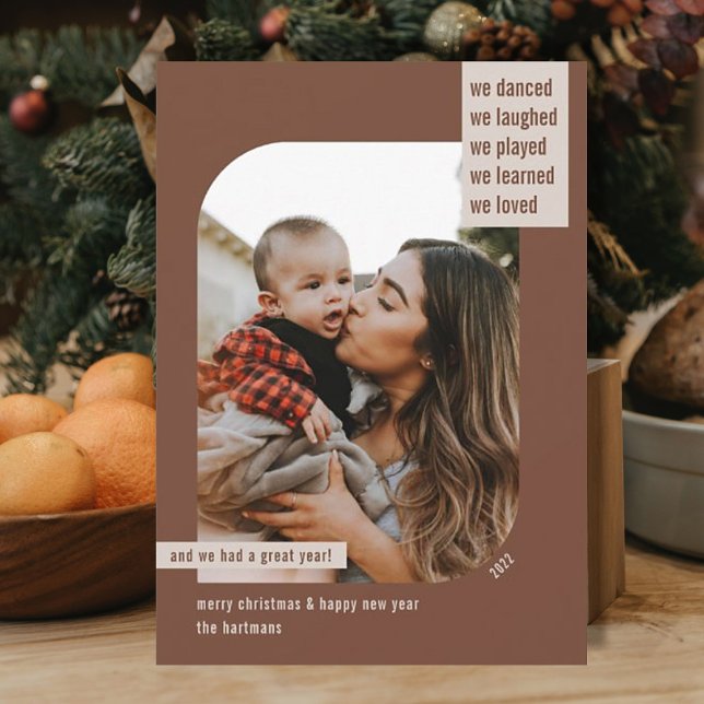 Modern Frame Year Review 1 Photo Christmas Rust Holiday Card (Creator Uploaded)