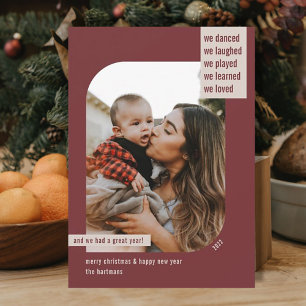 Modern Frame Year Review 1 Photo Christmas Wine Holiday Card