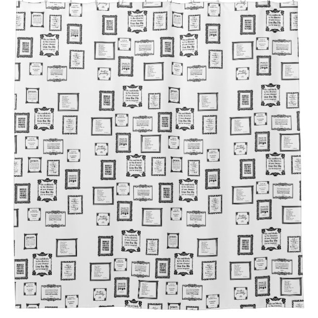 Modern Framed Black White Daily Quotes Pattern Shower Curtain (Front)
