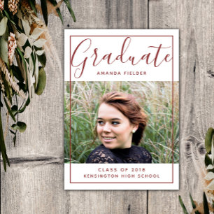Modern Framed Graduation Photo Burgundy Invitation