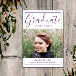 Modern Framed Graduation Photo Purple Invitation