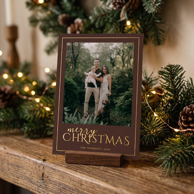 Modern Framed Merry Christmas Photo Collage Brown (Creator Uploaded)