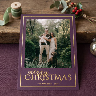 Modern Framed Merry Christmas Photo Collage Purple