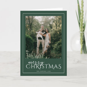 Modern Framed Merry Christmas Photo Green Holiday Card