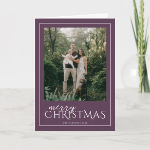 Modern Framed Merry Christmas Photo Plum Holiday Card