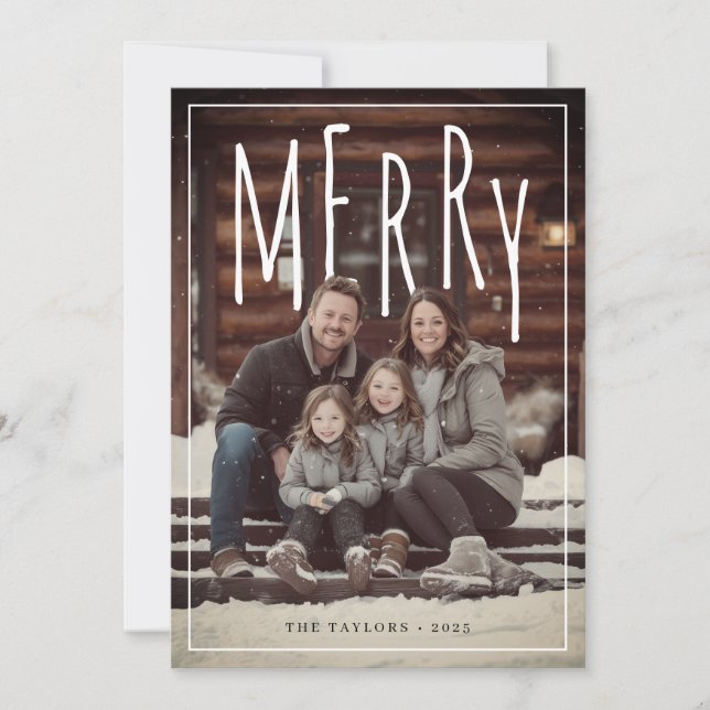 Modern Framed Merry Holiday Photo Card (Front)