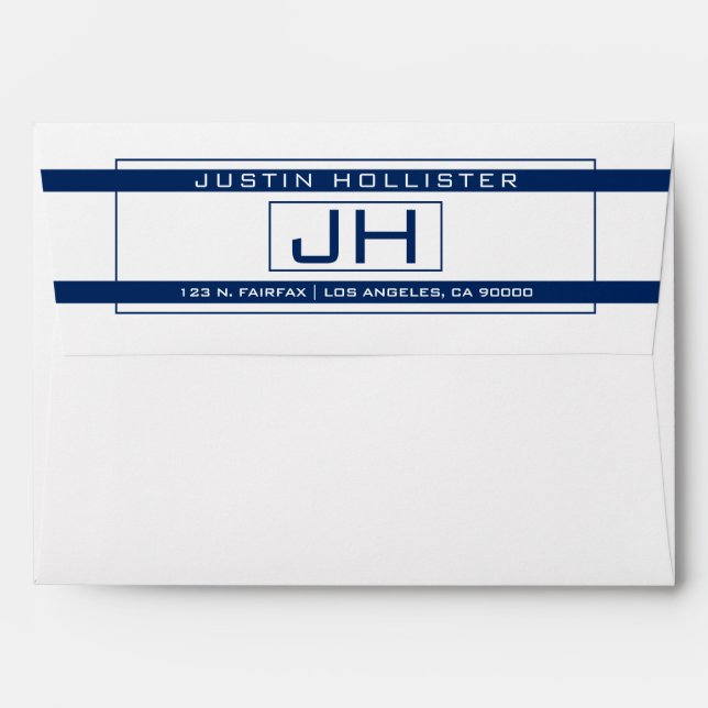 Modern Framed Navy Blue Grey Professional A7 Envelope (Back (Top Flap))