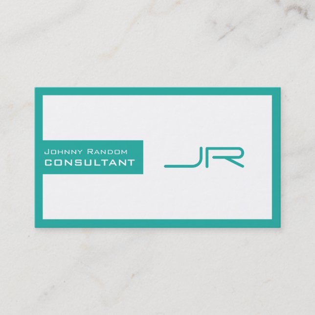 Modern framed space with logo white cyan business card (Front)