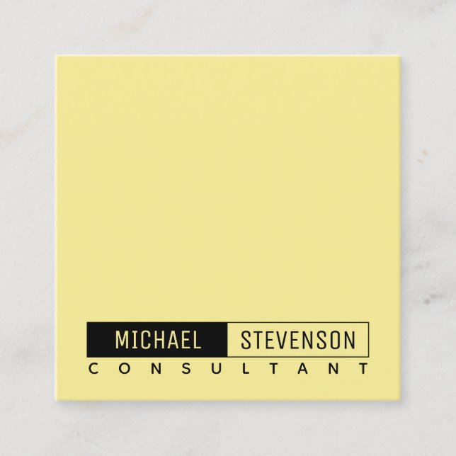 Modern framed text elegant pastel lemon square business card (Front)