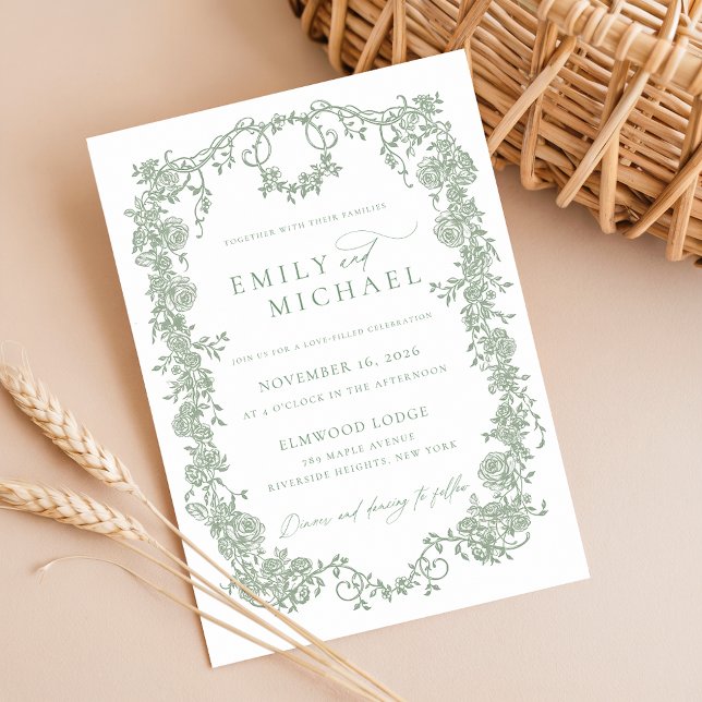 Modern French Victorian Sage Green Wedding Photo Invitation (Creator Uploaded)
