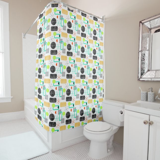 Modern Fresh Bright Geometric Pattern Shower Curtain (In Situ)