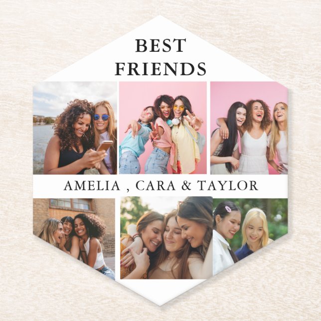 Modern Friend Collage Photos Simple Paper Coaster (Front)