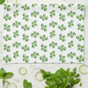 Modern Friendly Green Succulent Leaves on White Tea Towel