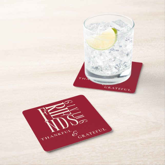 Modern Friendsgiving Dinner  Square Paper Coaster (Insitu)