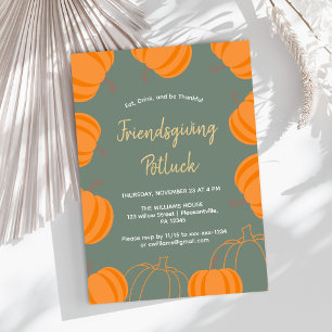 Modern Friendsgiving Potluck Pumpkin Sage Invitation