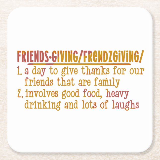 Modern Friendsgiving Square Paper Coaster (Front)