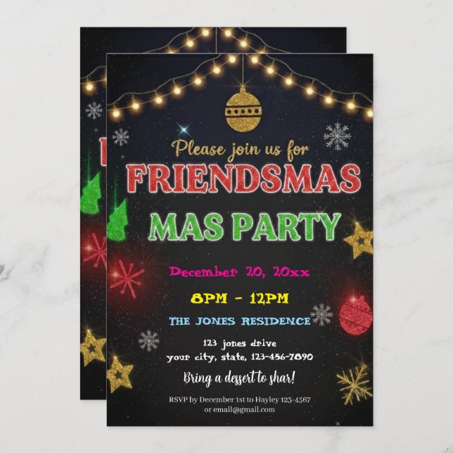 Modern Friendsmas Holiday Party Invitation (Front/Back)