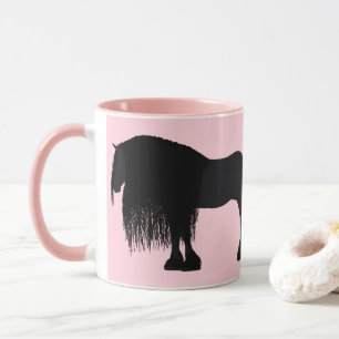 Modern Friesian Horse Illustration Pink Mug