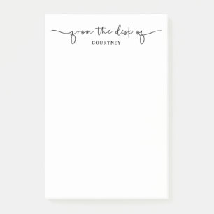 Modern From the Desk Of Black White Script Swash Post-it Notes