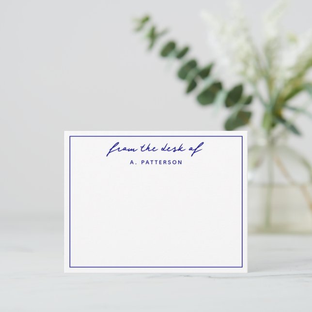 Modern From The Desk Of True Navy Blue Border Card (Standing Front)