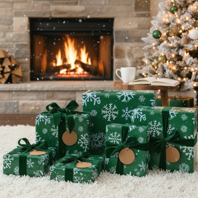 Modern Frosted Snowflake - Green Wrapping Paper (Modern Frosted Snowflake - Green Wrapping Paper)