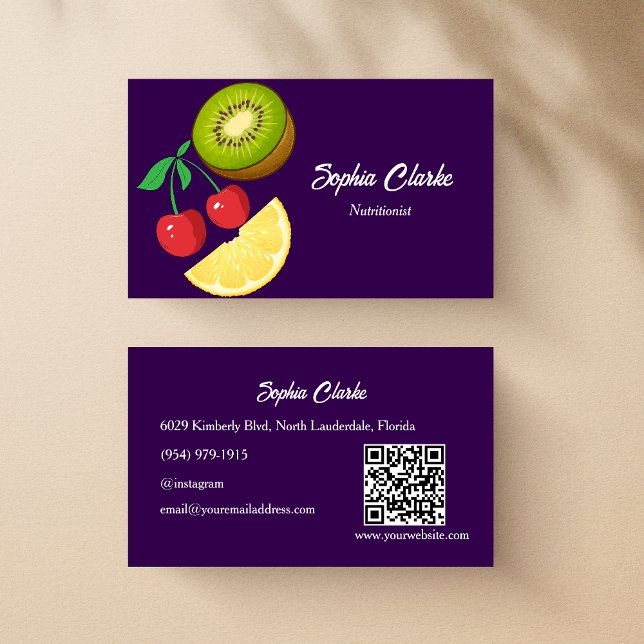 Modern Fruit Purple Nutritionist Dietician QR Code Business Card (Creator Uploaded)