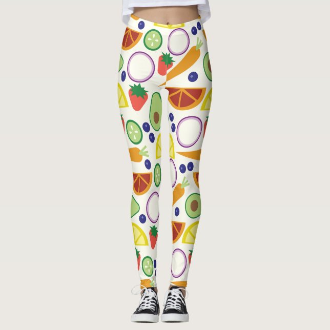 Modern Fruits and Vegetables Pattern Leggings (Front)