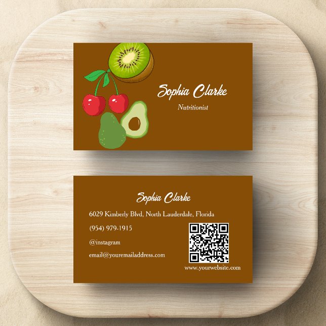 Modern Fruits Earthy tone Nutritionist QR Code Business Card (Creator Uploaded)