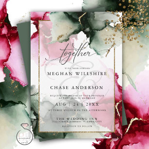 Modern Fuchsia and Sage Green Watercolor Invitation