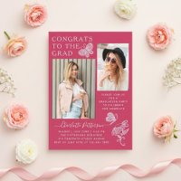 Modern Fuchsia Butterfly Photo Graduation Party