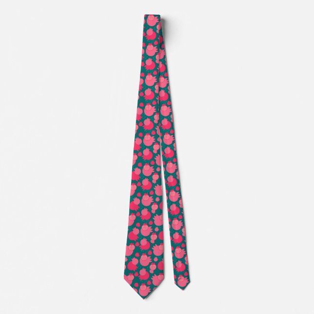 Modern Fuchsia Green Pomegranate Pattern Fruity Tie (Front)