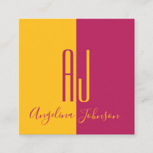 Modern Fuchsia Pink and Yellow Square Business Card