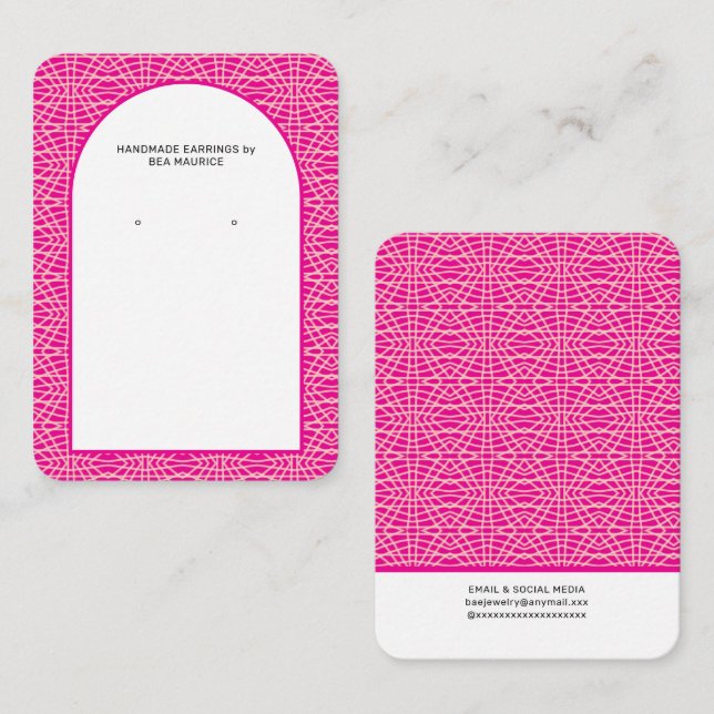 Modern Fuchsia Pink Earring Display Holder Card (Front/Back)