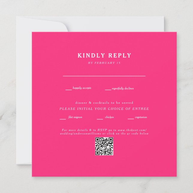  Modern Fuchsia Square Wedding QR Code RSVP (Front)