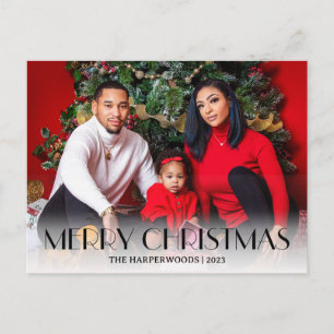 Modern Full Photo Merry Christmas Script Family Holiday Postcard