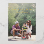 Modern Full Photo Typewriter Text Overlay Gold<br><div class="desc">Cute Minimalist Script Typewriter Text Full Photo Gold Foil Holiday Card</div>