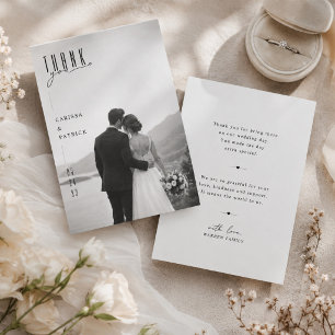 Modern Full Photo Wedding Black & White Thank You Card