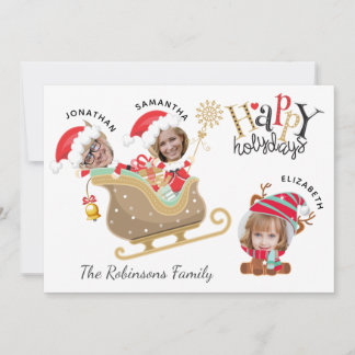 Modern Fun 3 Photo Santa Family Christmas Happy Holiday Card
