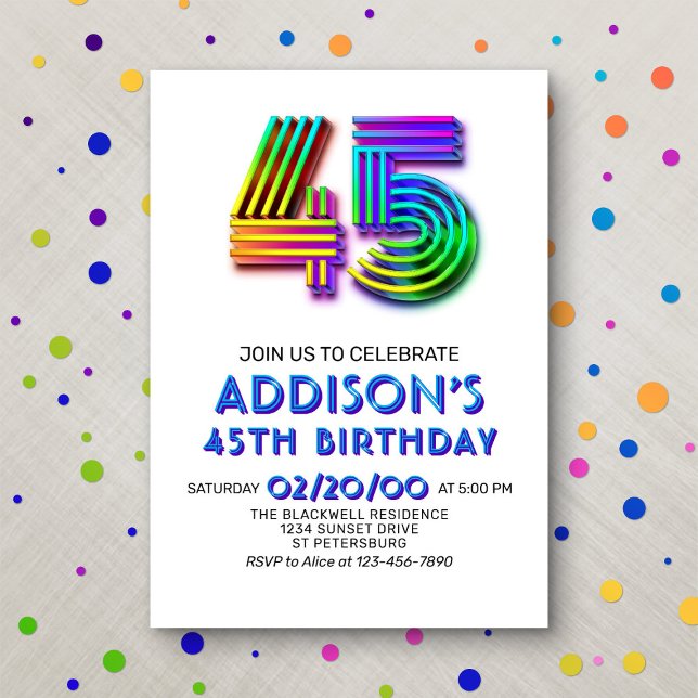 Modern Fun 45th Birthday Invitation (Creator Uploaded)