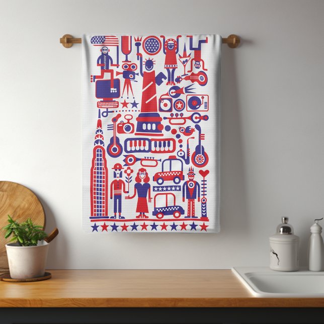 Modern Fun 4th of July USA America Icons Tea Towel (Creator Uploaded)